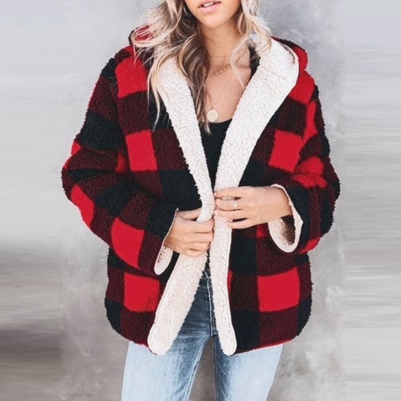 Fabutiq Jackets & Blazers - Buffalo plaid Teddy hoodie Jacket